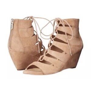 Sam Edelman Santina Neutral Suede Beige Caged Lace Wedge Womens Shoes Size 7.5